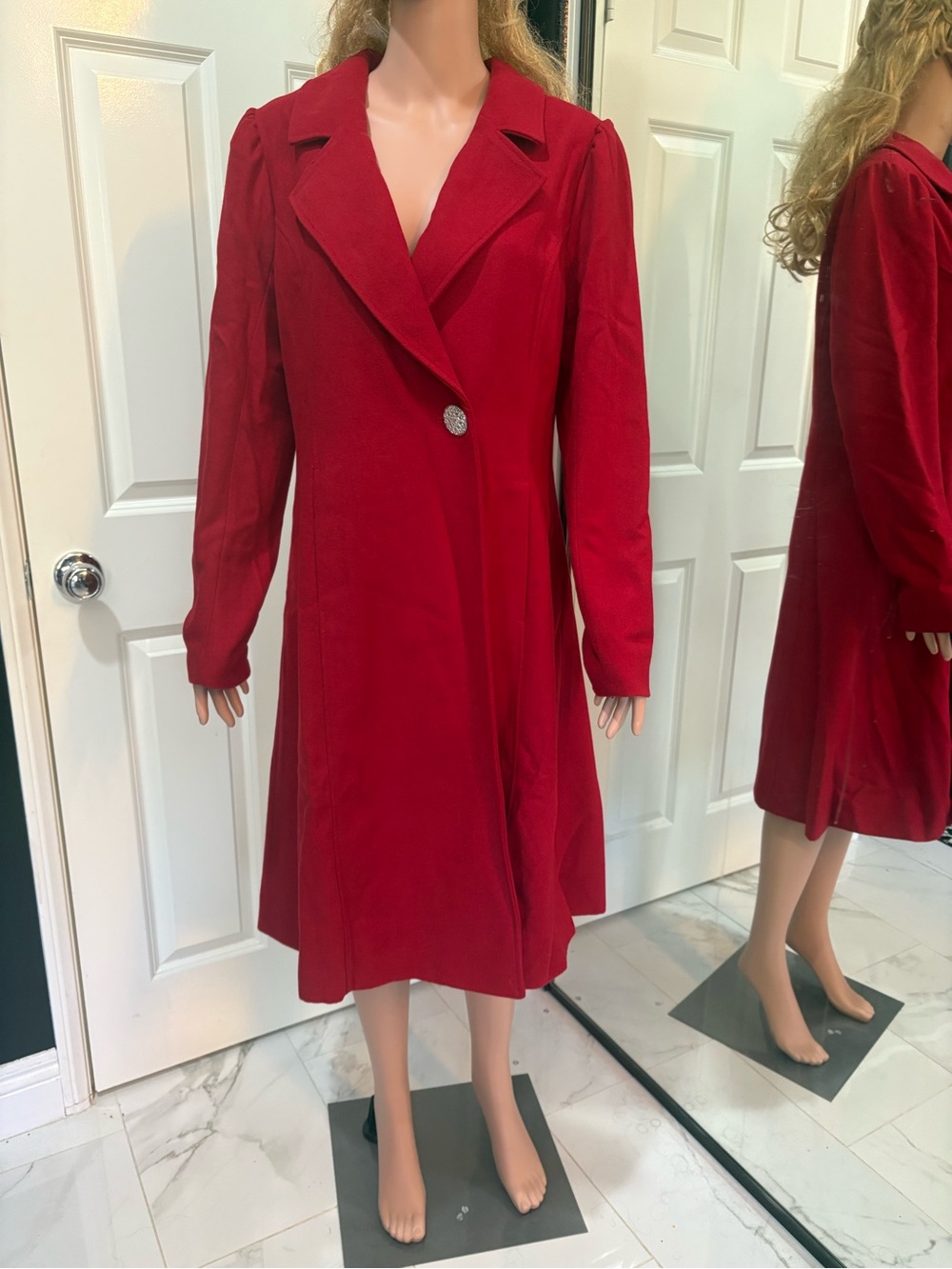 Women's Red Single-Button Pea Coat